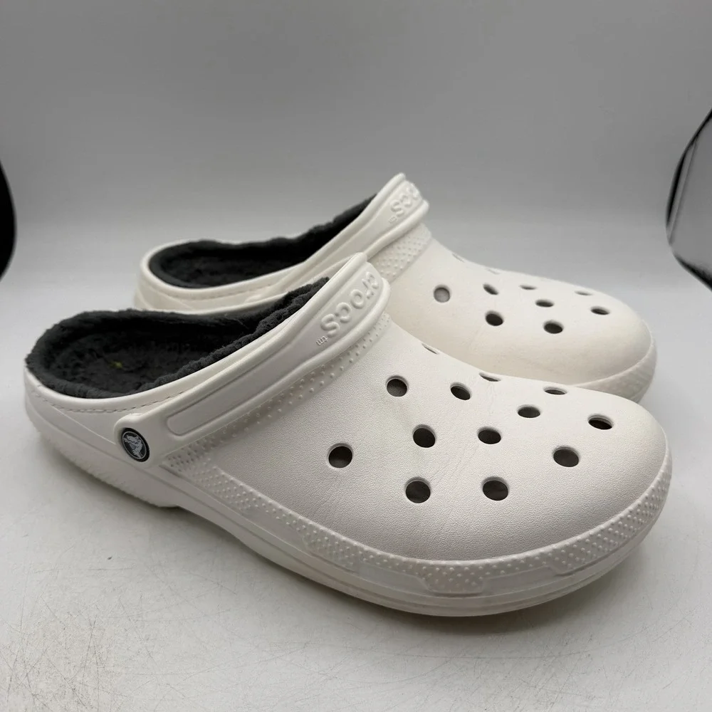 Crocs Classic Lined Clogs Mens Sz 13 White Slip On Shoes 203591